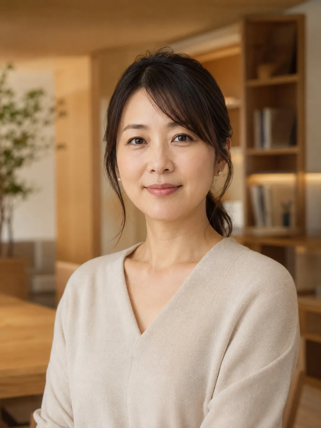 打ち合わせ室で相談を受ける園田千夏のポートレート